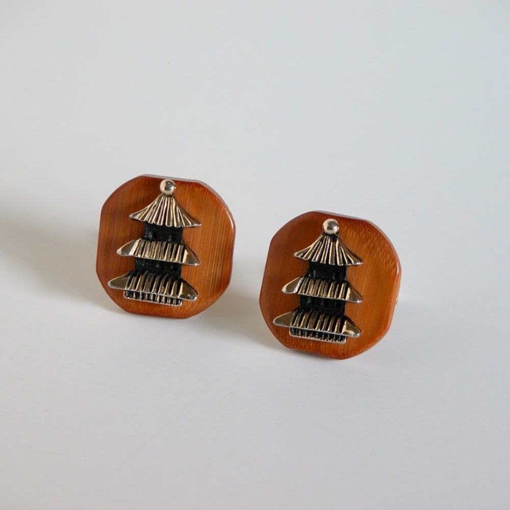 Vtg Japanese Sacred Temple Shrine Cufflinks